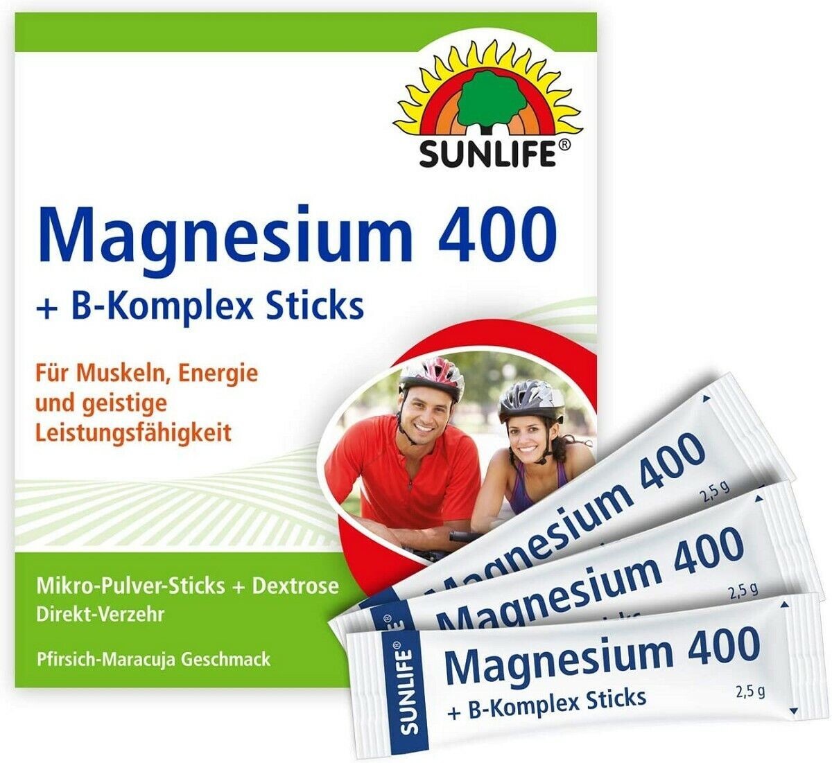 SUNLIFE Magnesium 400mg + B-Komplex 20 Sticks à 2,5g für Muskeln, Nerven und mehr Energie