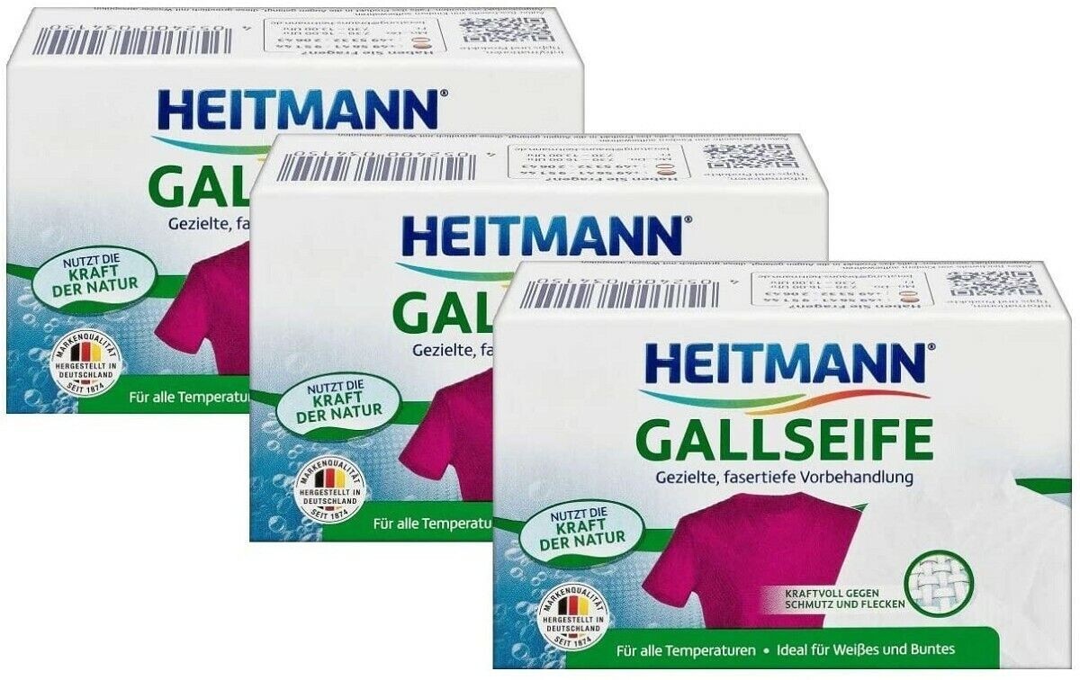 Heitmann Gallseife Hausmittel gegen Flecken und Schmutz für Weißes und Buntes 3er-Pack
