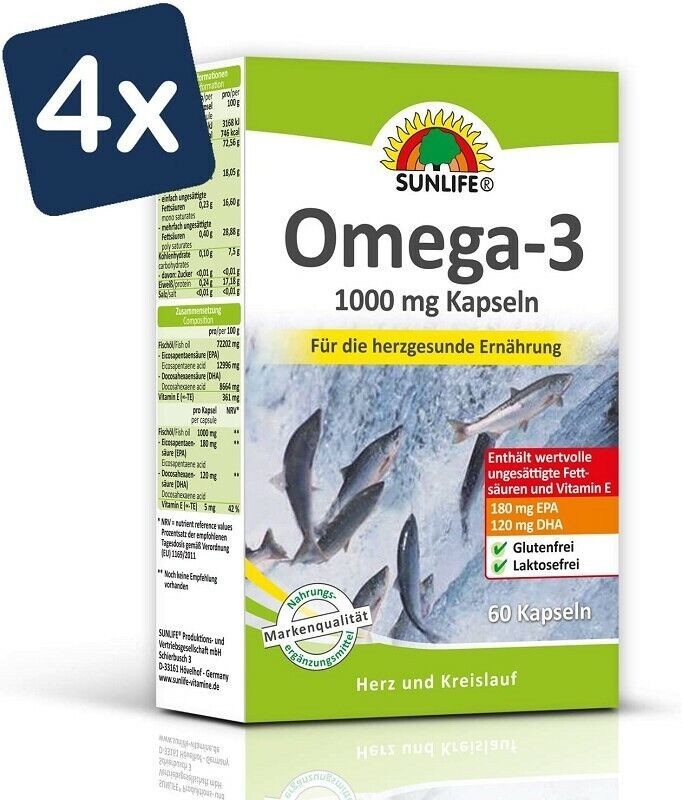 Sunlife Omega 3 1.000 mg Kapseln, 60 Kapseln - 4er Pack