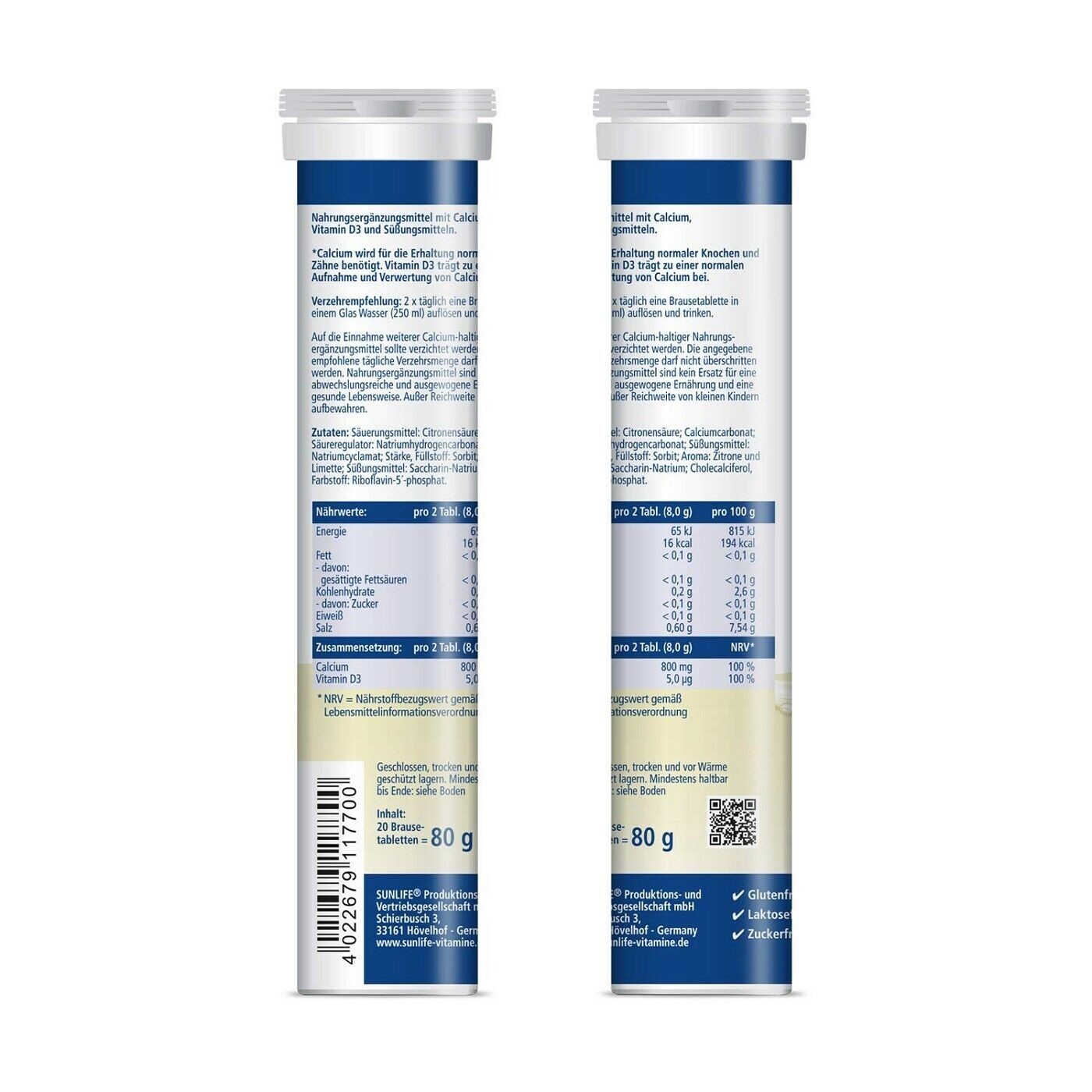 Sunlife Calcium + D3 Brausetabletten 6er Pack (6x20Stück) 120Stück XXL-Pack