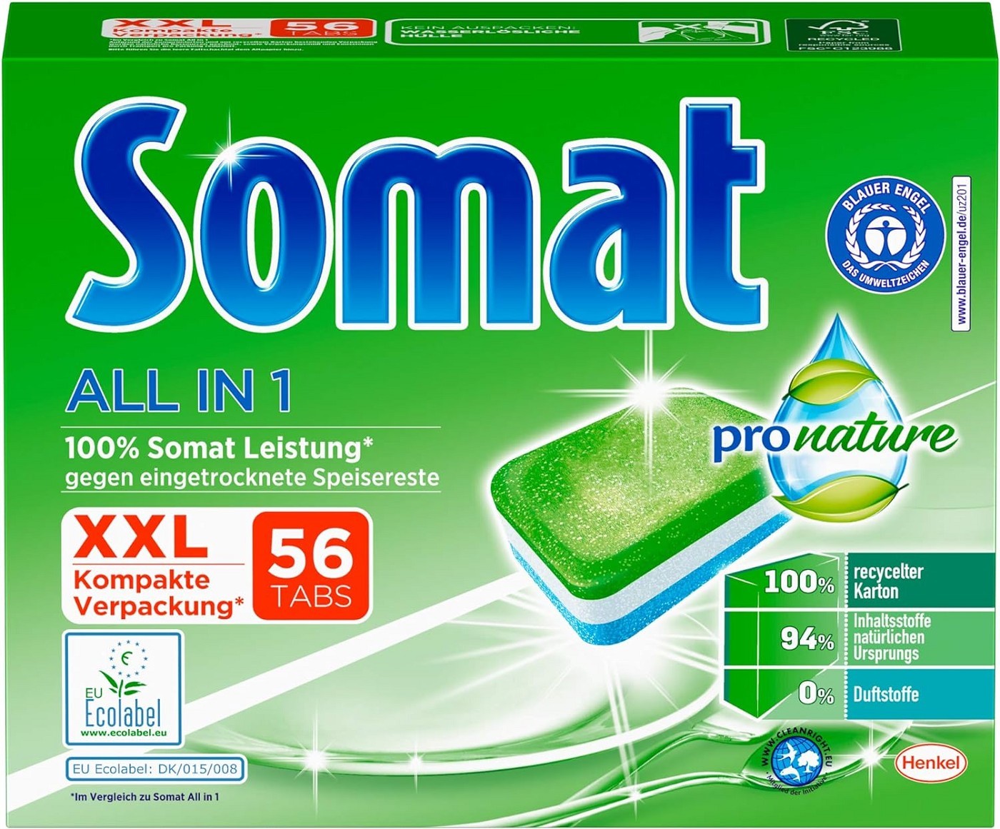 Somat All in 1 Pro Nature Spülmaschinen-Tabs, 56 Tabs