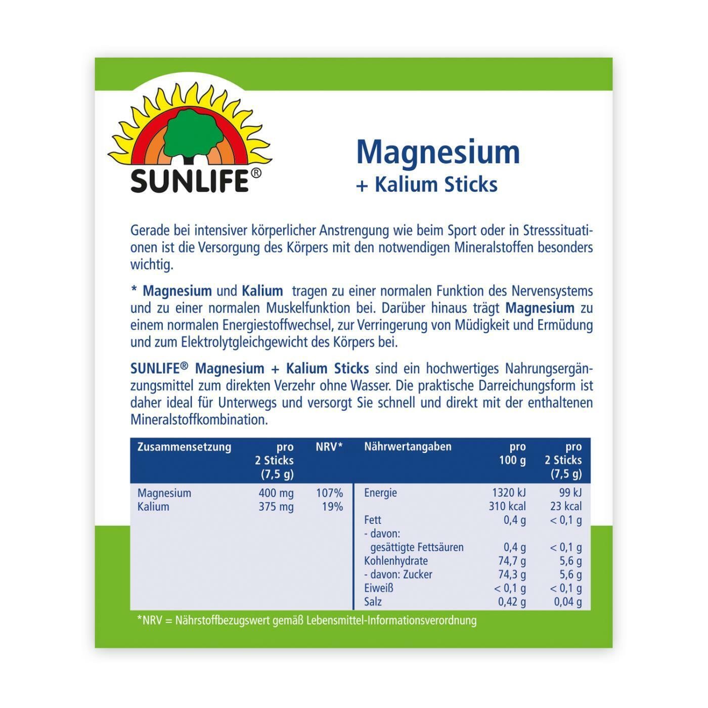 Sunlife Magnesium + Kalium Sticks 20 Stück