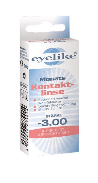 Eyelike Monatslinse Stärke -3,00 Mit UV-Schutz