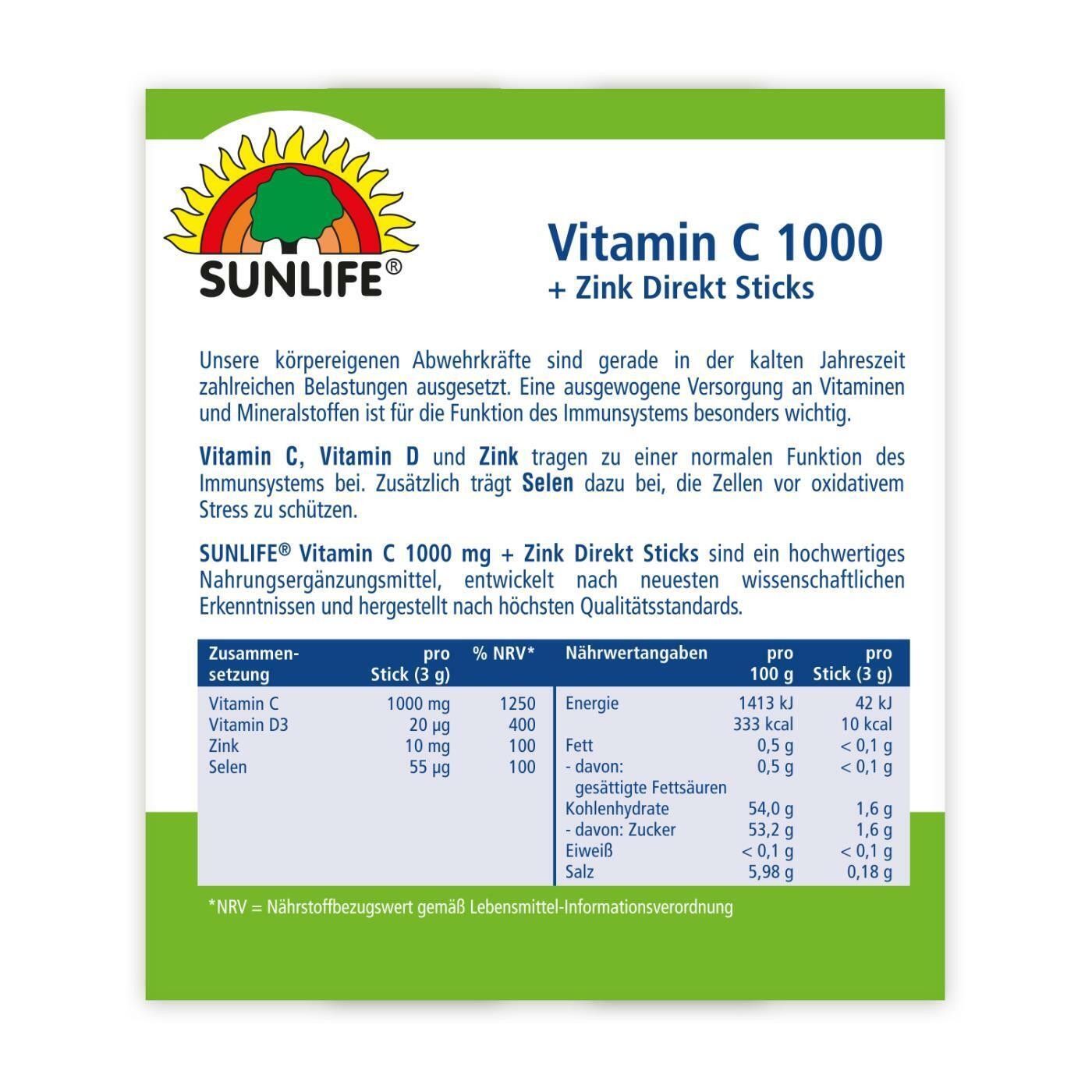 Sunlife Vitamin C 1000 + Zink Direkt Sticks