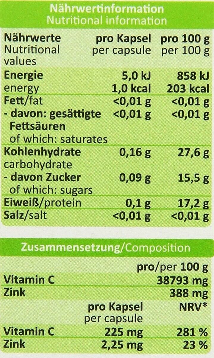 Sunlife Vitamin C + Zink Depot Kapseln 60 Kapseln