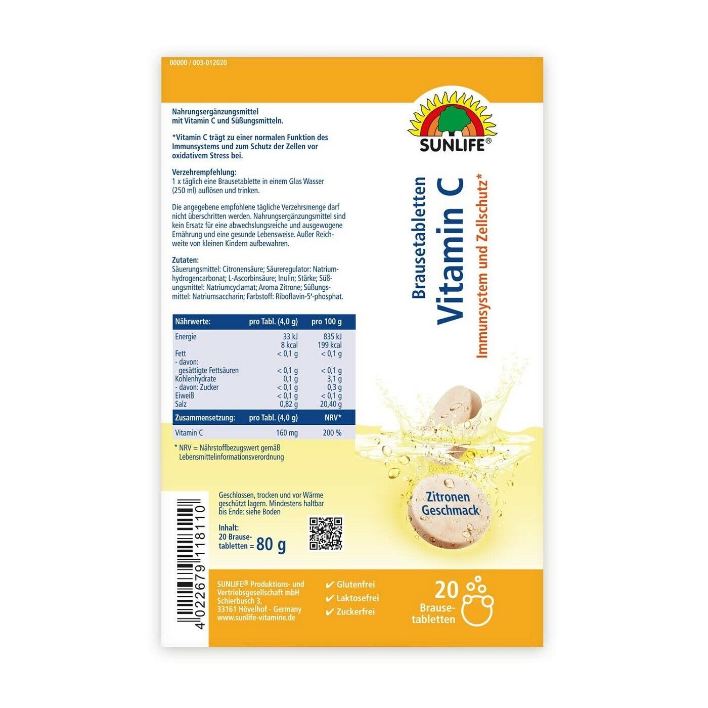 Sunlife Vitamin C Brausetabletten 20 Stück
