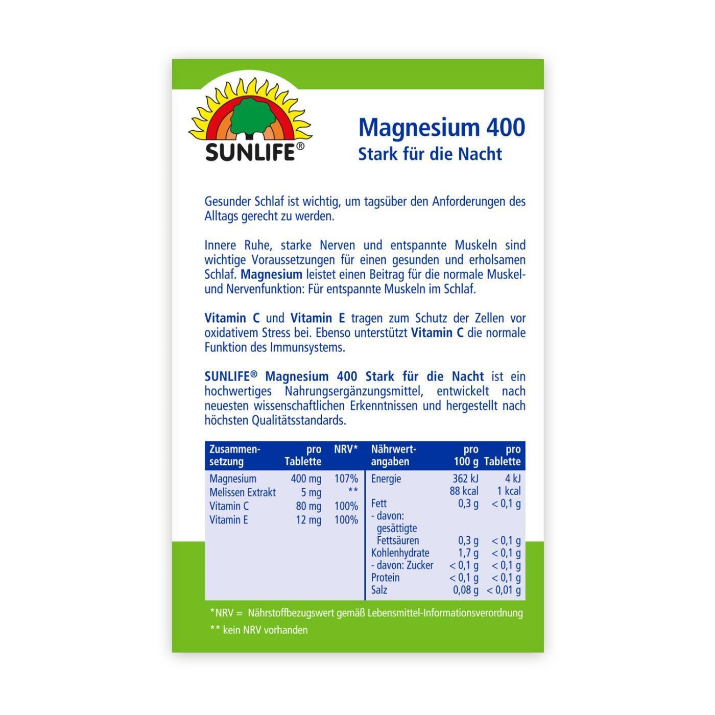 SUNLIFE Magnesium Stark für die Nacht 32 Tabletten 38,4g Vegane Rezeptur